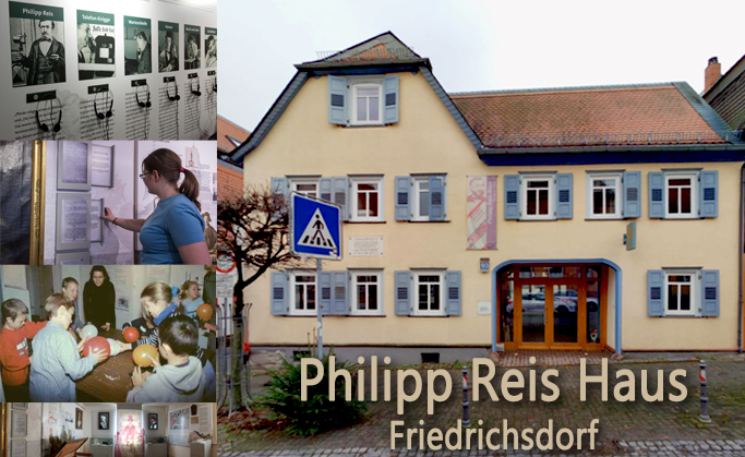 Collage Philipp-Reis-Haus mit Ausstellungsecken und Kinderveranstaltung